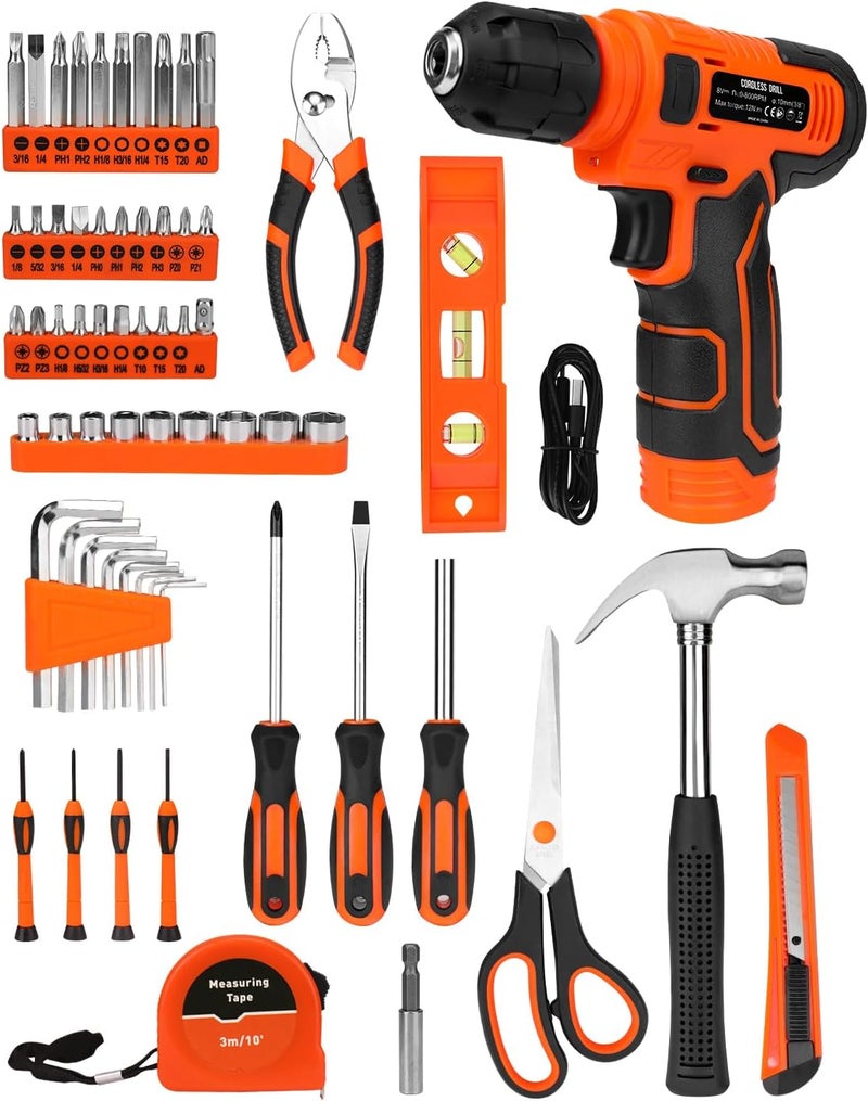 Thatool 139-Piece Tool Set - Tool Kit with 8V Cordless Drill Driver in ToolBox Storage Case, General Household Drill Set for Home Repairs, Handyman, DIY Projects - Image 3